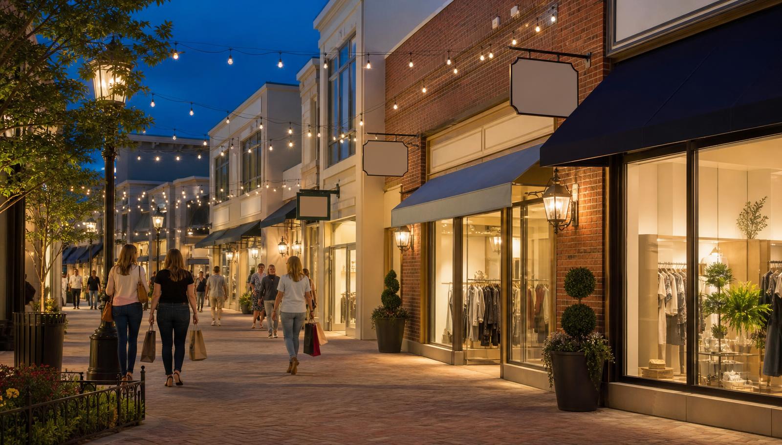 Designer storefronts along Phillips Place in SouthPark